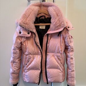S13 Girls Pink Puffer Jacket with Fur Hood (Down Fill)